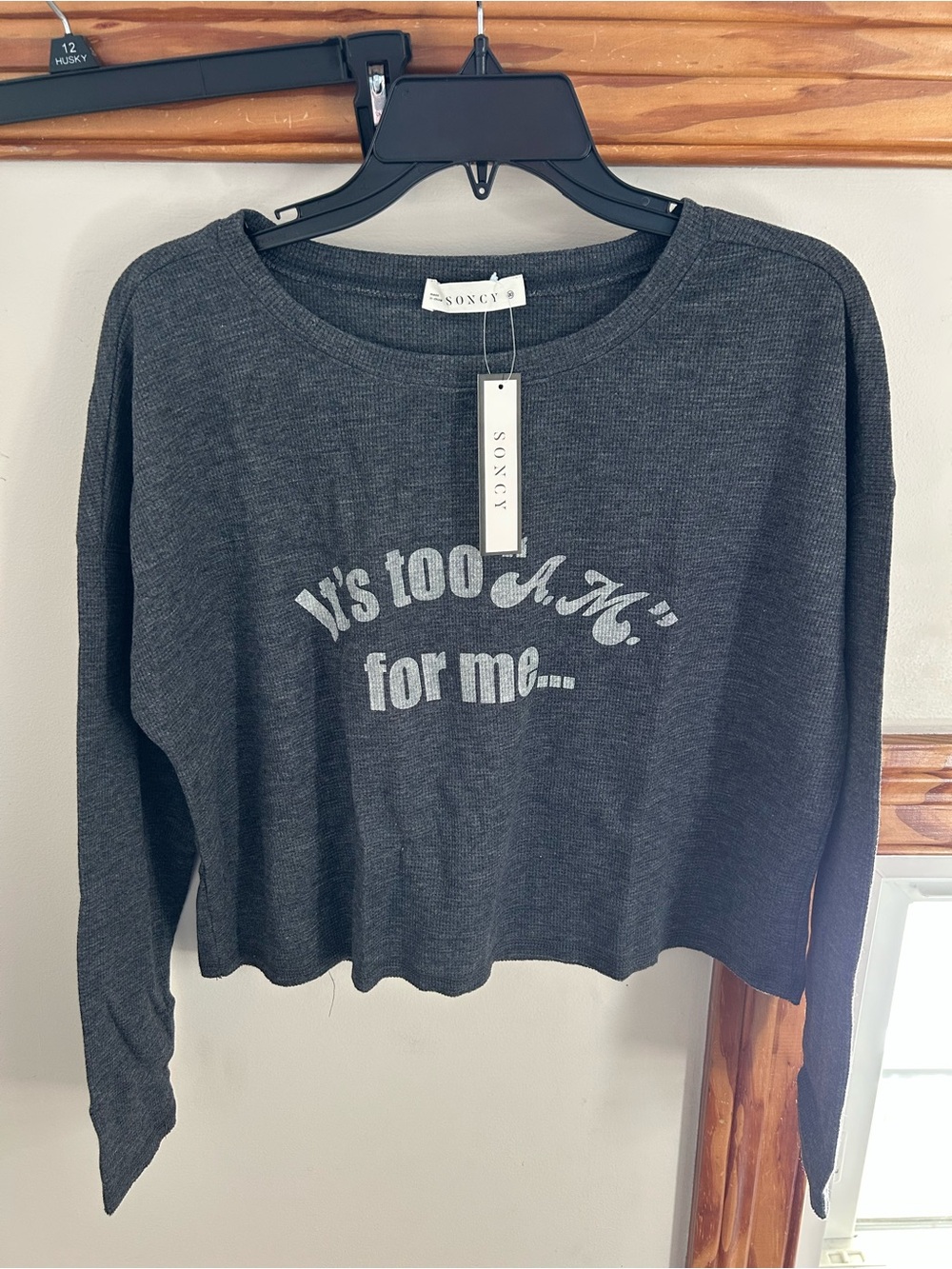 Charcoal Graphic Funny Quote Long-Sleeve Crop Top